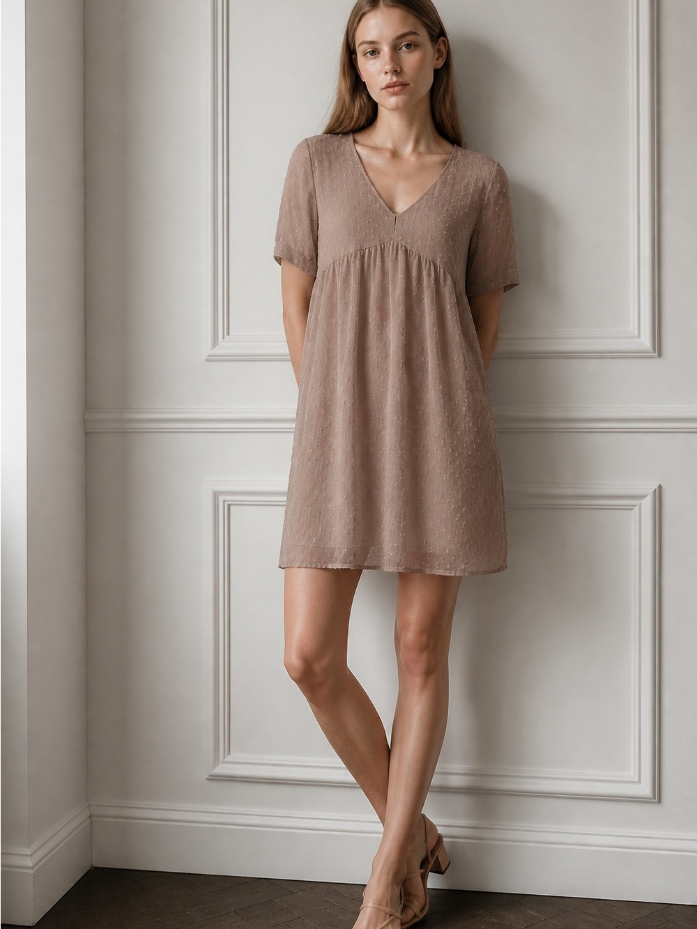Brand New Zenana Neutral Textured Babydoll Dress